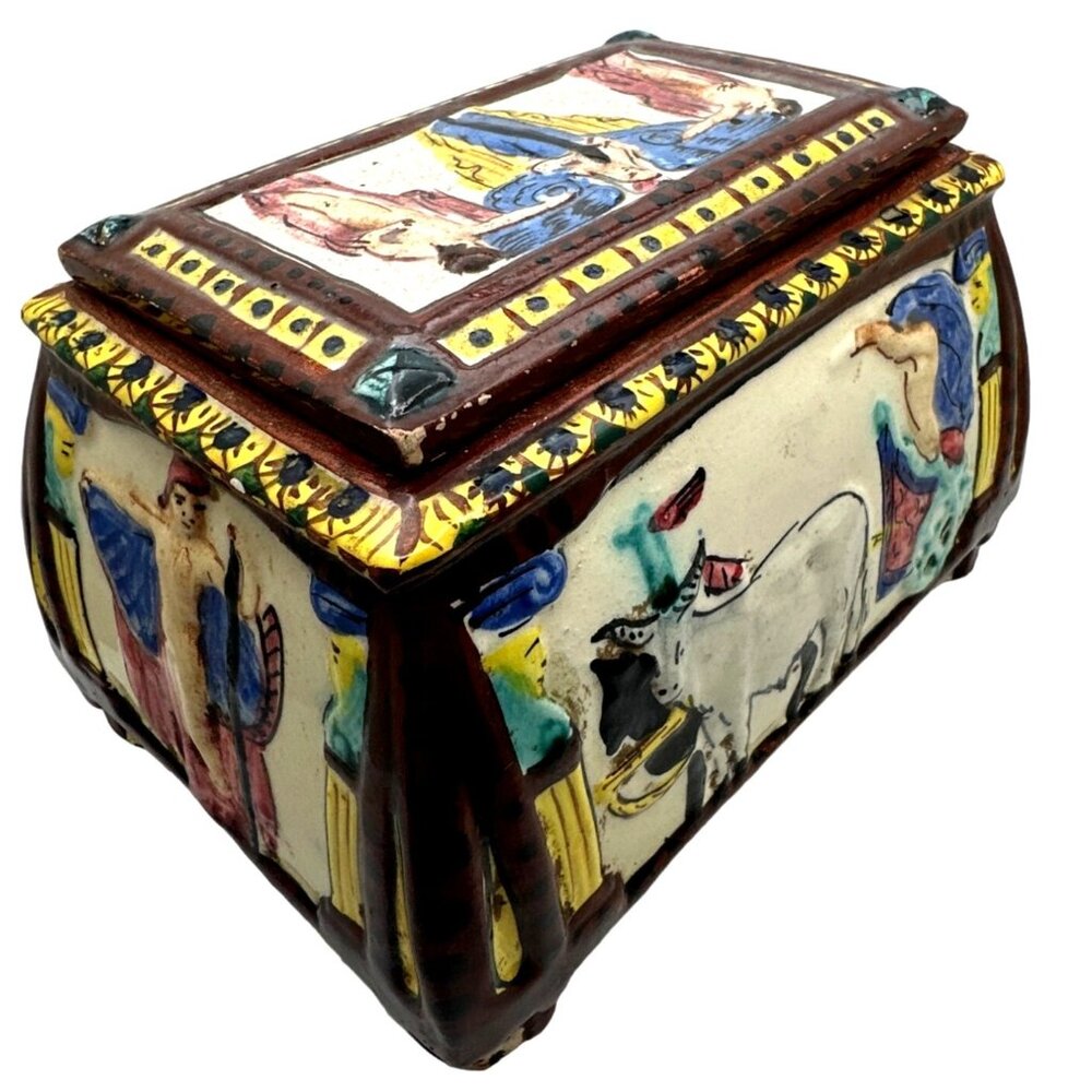 Vintage Italian Faience Trinket Box Capodimonte Style Roman Mythology Inspiratio